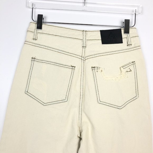 NWT Unif Sz 27 Cream Off White High Waist Distressed Jeans Tapered Straight Leg - Picture 4 of 7